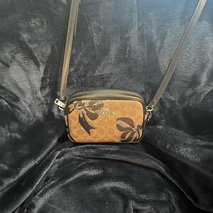 Coach Tan and Black Floral Crossbody Bag